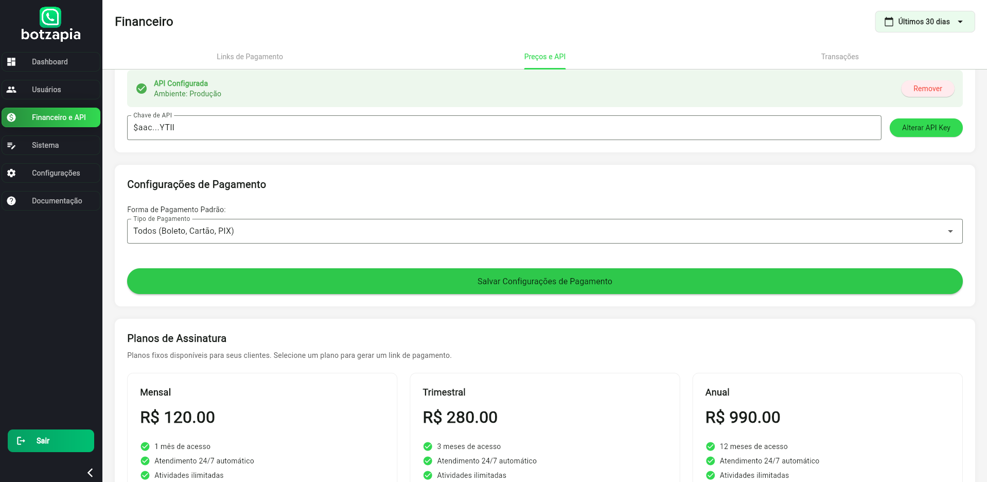 Financeiro e API